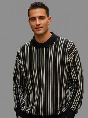 Vintage Versus Gianni Versace Black White Striped Wool Pullover Sweater - S/M